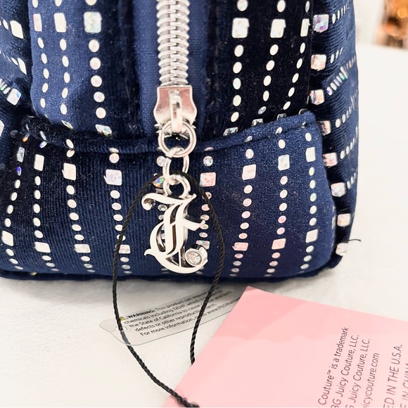 Juicy Couture Large Dark Blue Velvet Holographic Logo Cosmetic Bag NWT - Picture 6 of 8